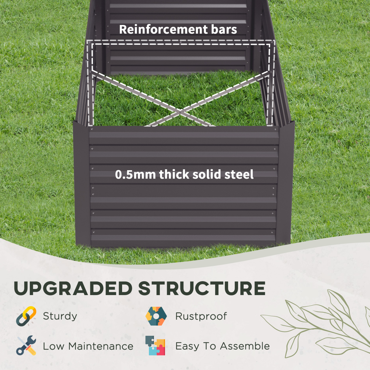 Outsunny Steel Outdoor Raised Garden Bed - Durable, Spacious & Stylish in Dark Grey