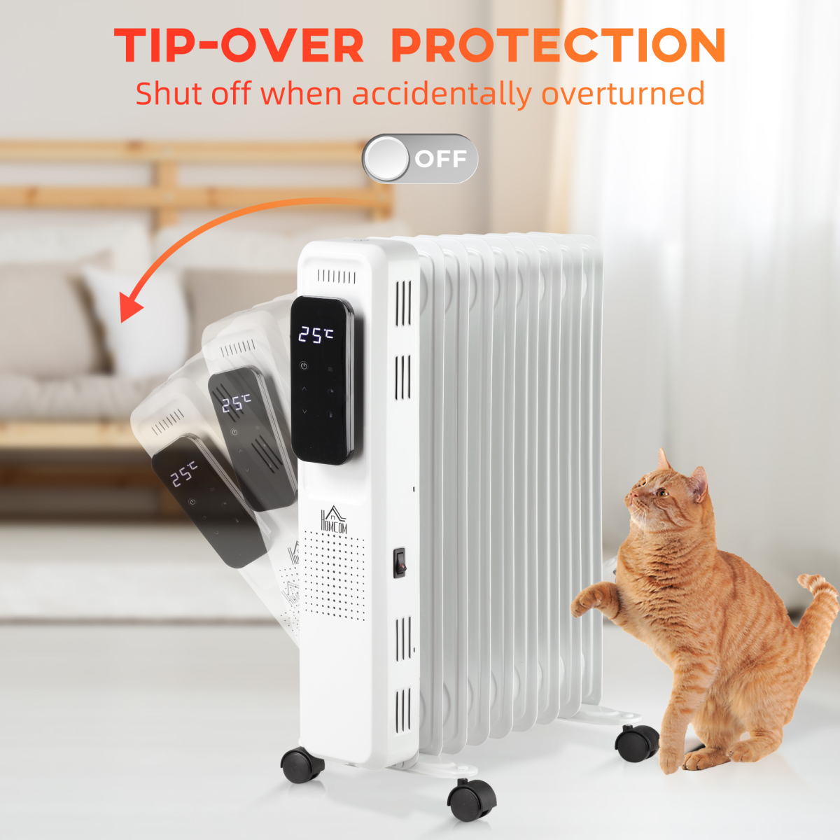 2180W Oil Filled Radiator, 9 Fin, Timer, 3 Set, Safety Cut-Off Remote White