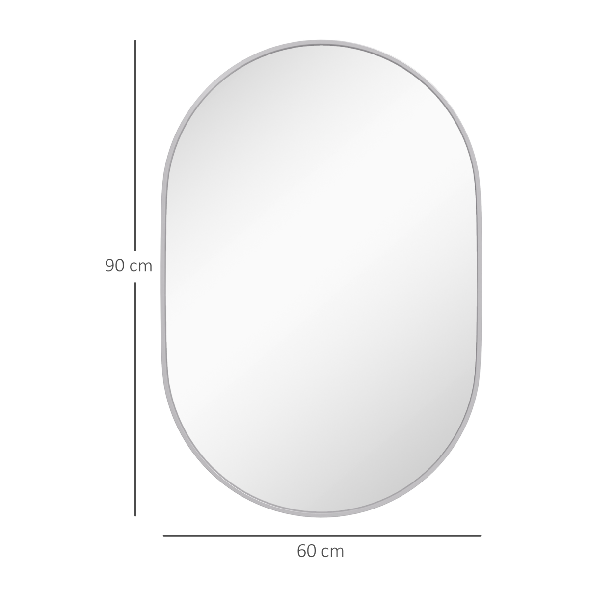 HOMCOM Oval Bathroom Mirror, Modern Wall Tempered Glass Mirror, 60 x 90cm