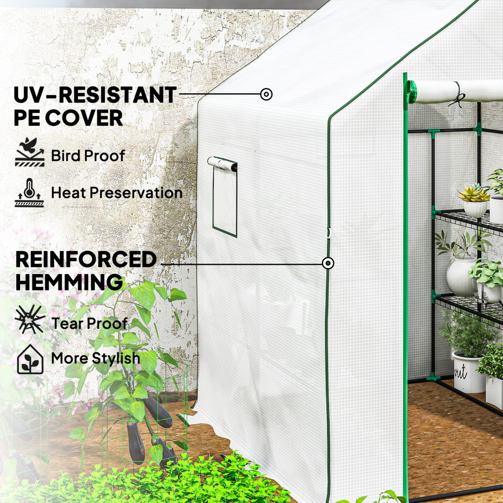 Outsunny Compact Walk-In Greenhouse with 8 Shelves - Perfect for Small Gardens!