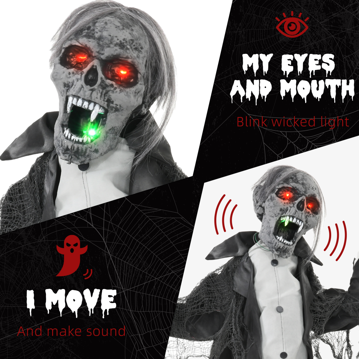 HOMCOM Voice Activated Halloween Animatronics Skeleton, Battery Operated