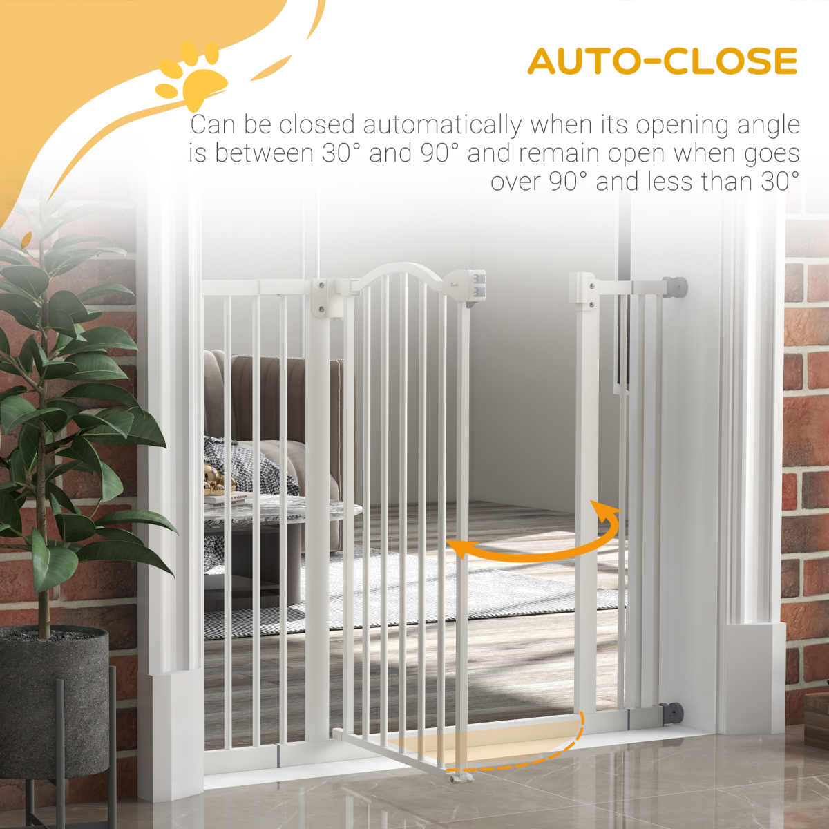 PawHut 74-100cm Adjustable Metal Pet Gate Safety Barrier w/ Auto-Close White