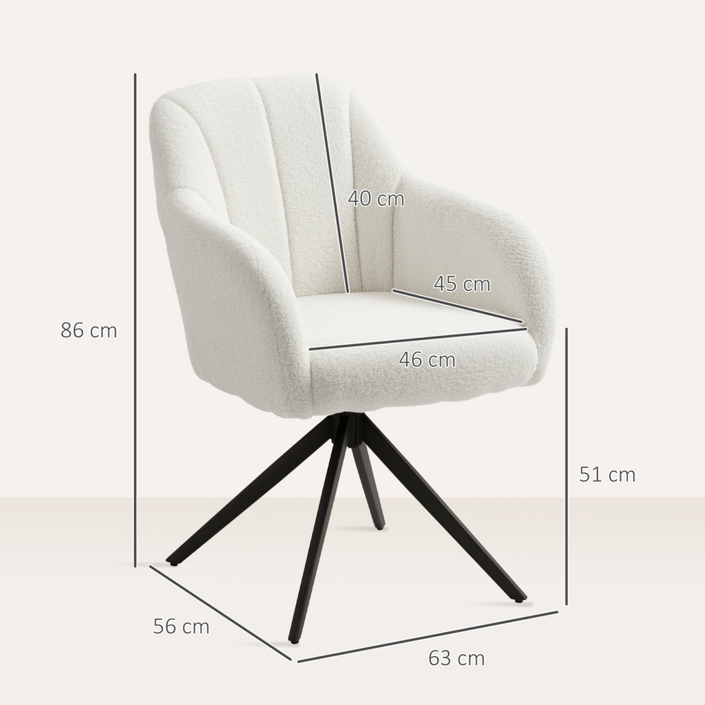 HOMCOM 360 Degree Swivel Accent Chair, Teddy Fleece Fabric Armchair, White
