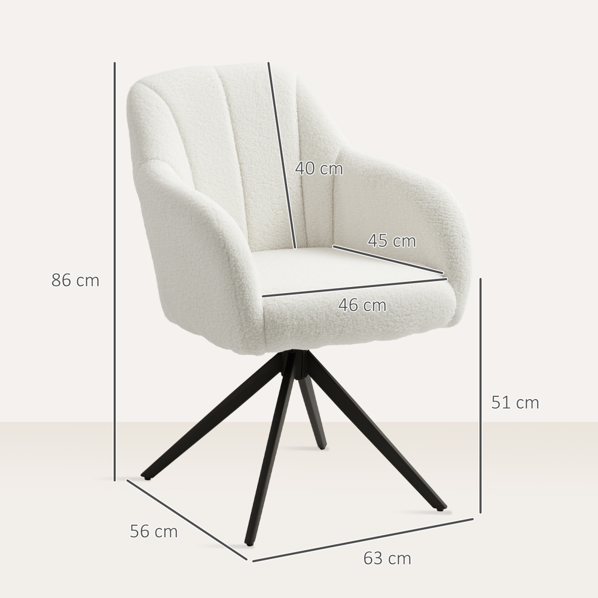 HOMCOM 360 Degree Swivel Accent Chair, Teddy Fleece Fabric Armchair, White