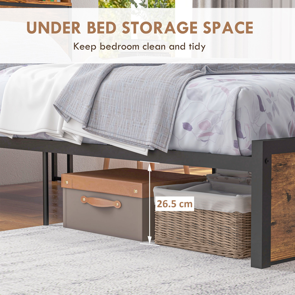 HOMCOM 3.1FT Single Bed Frame with Storage Headboard and Under Bed Storage