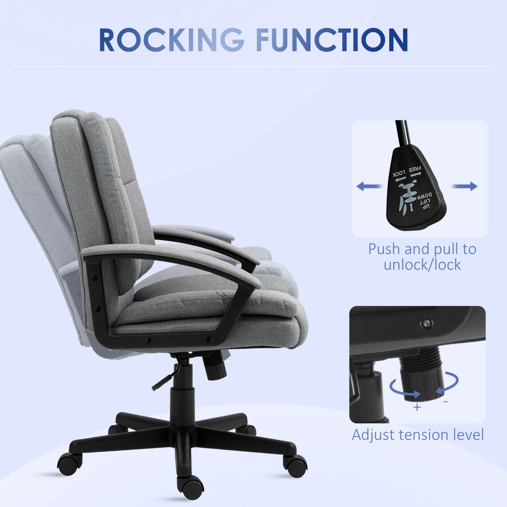 Ergonomic HOMCOM Swivel Office Chair - Comfortable Grey Mid Back with Armrests