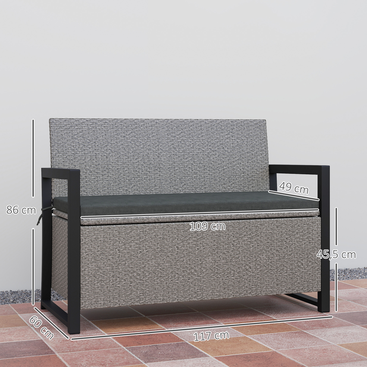Outsunny Rattan Garden Bench with Storage, Inner Bag, 151.5L Outdoor Bench
