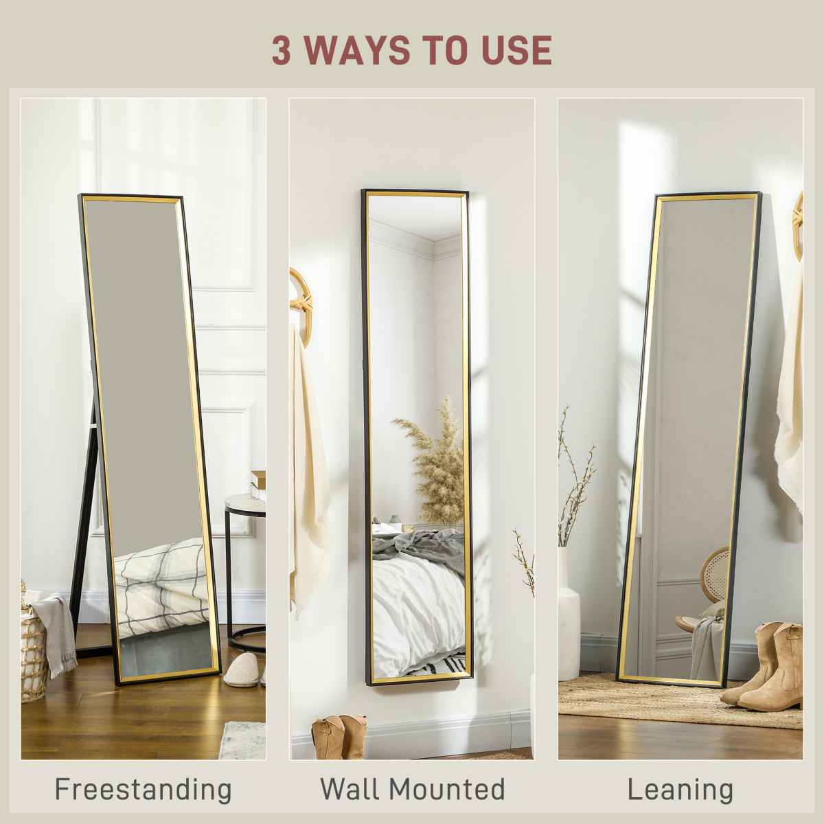 HOMCOM Full Length Mirror Wall Mount Leaning Standing Mirror, Black