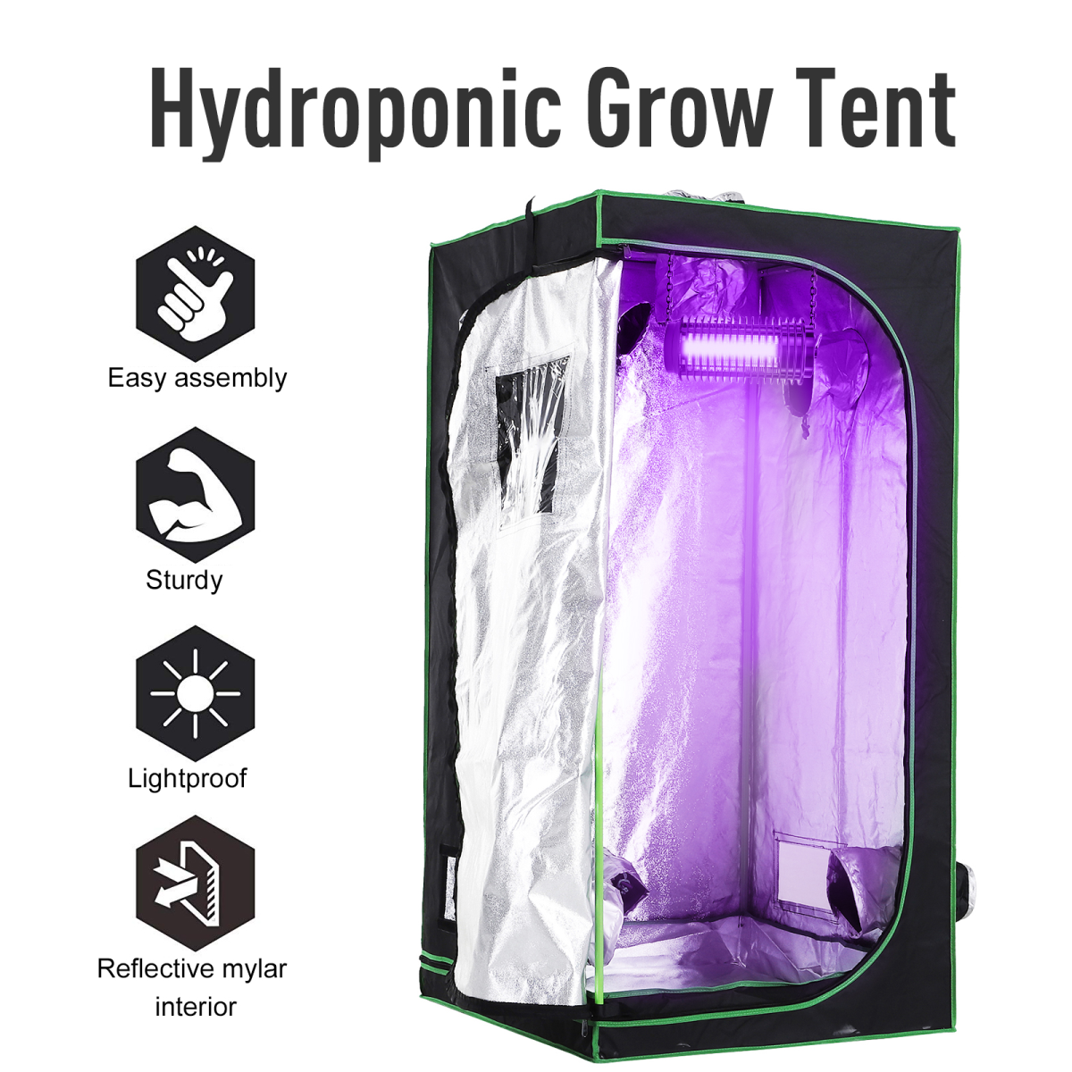 Outsunny Hydroponic Grow Tent with Reflective Lining & Floor Tray - 80x80x160cm