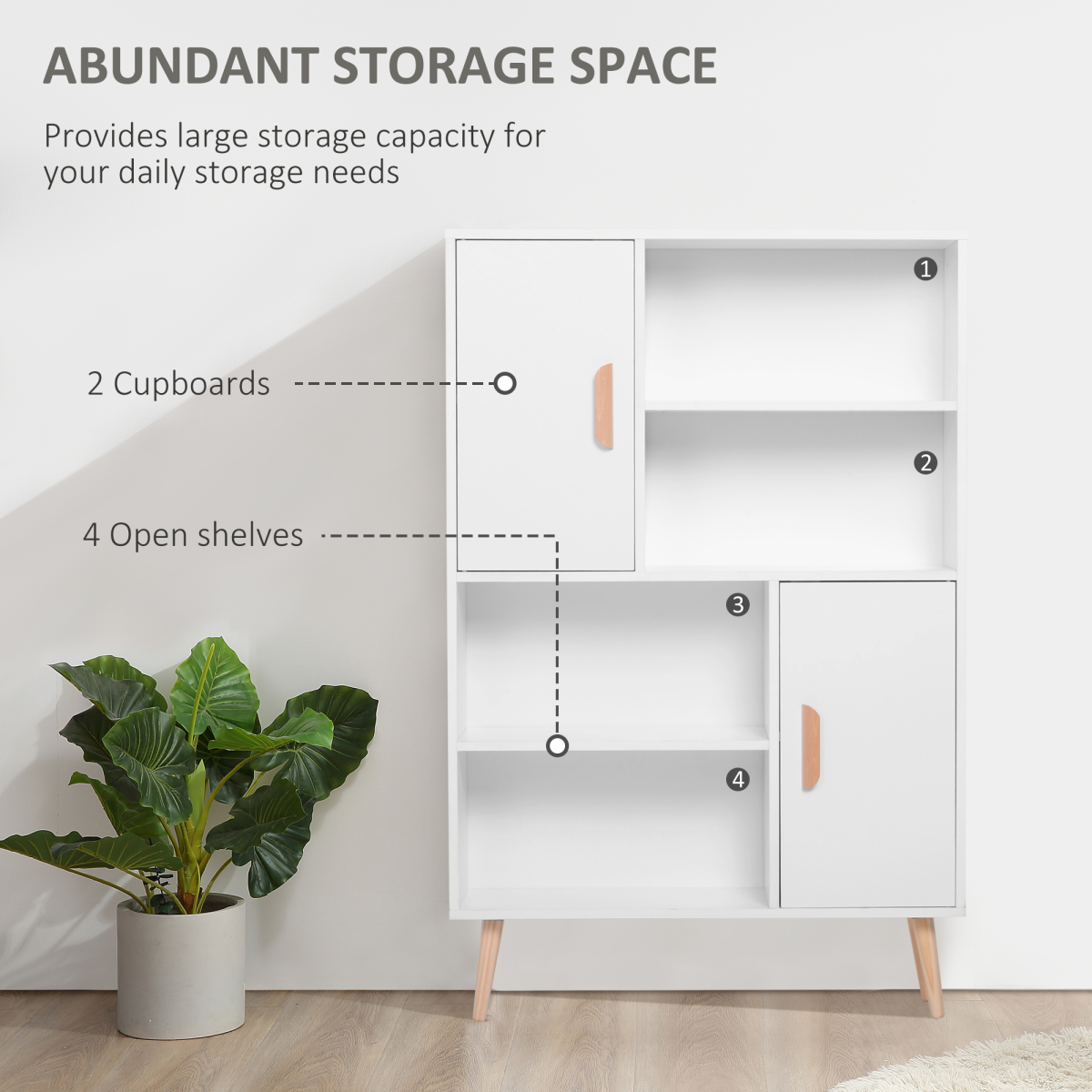 Elegant White Freestanding Bookcase with Dual Doors & Ample Storage Space