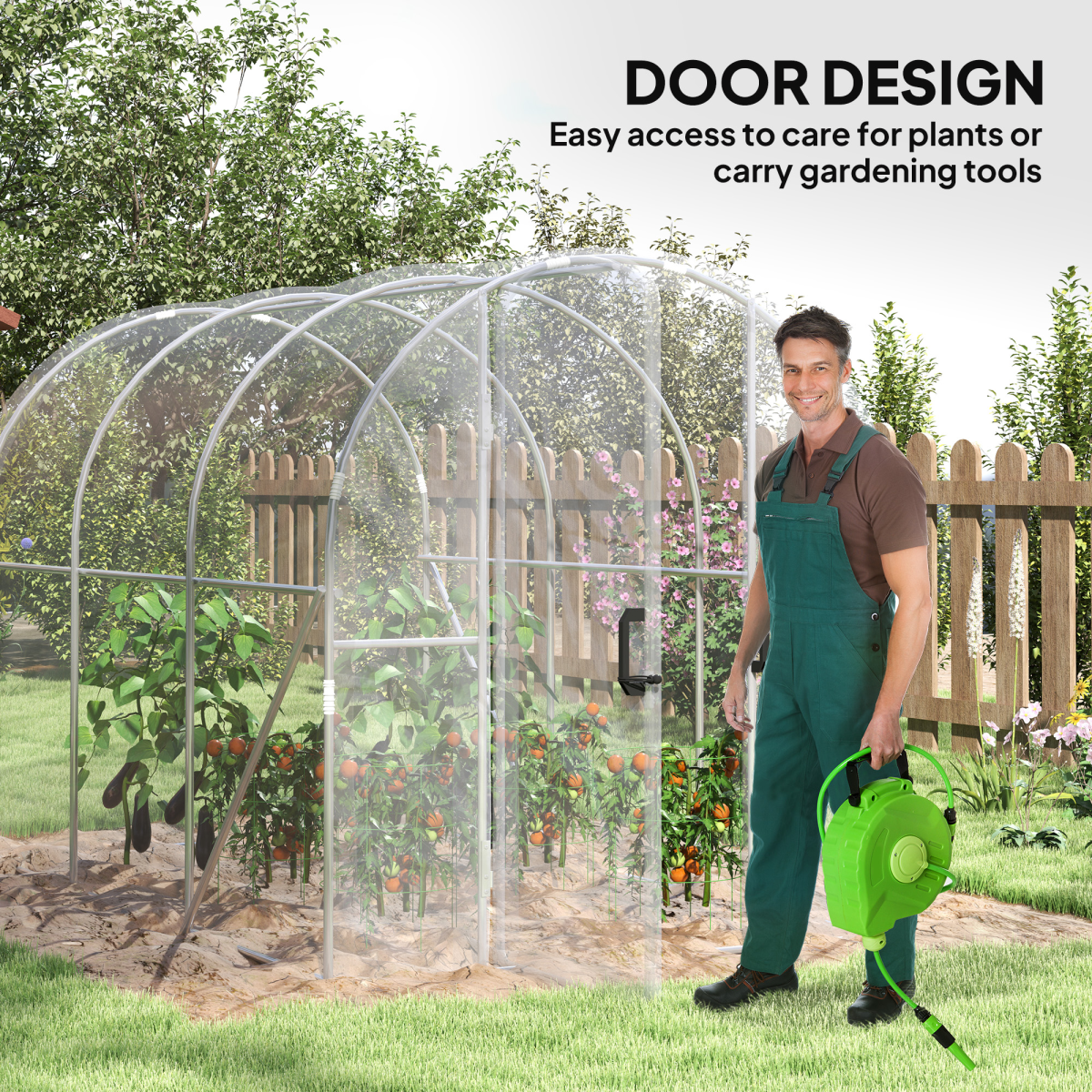 Outsunny 3 x 2 x 2m Polytunnel Greenhouse with Door, Galvanised Steel Frame