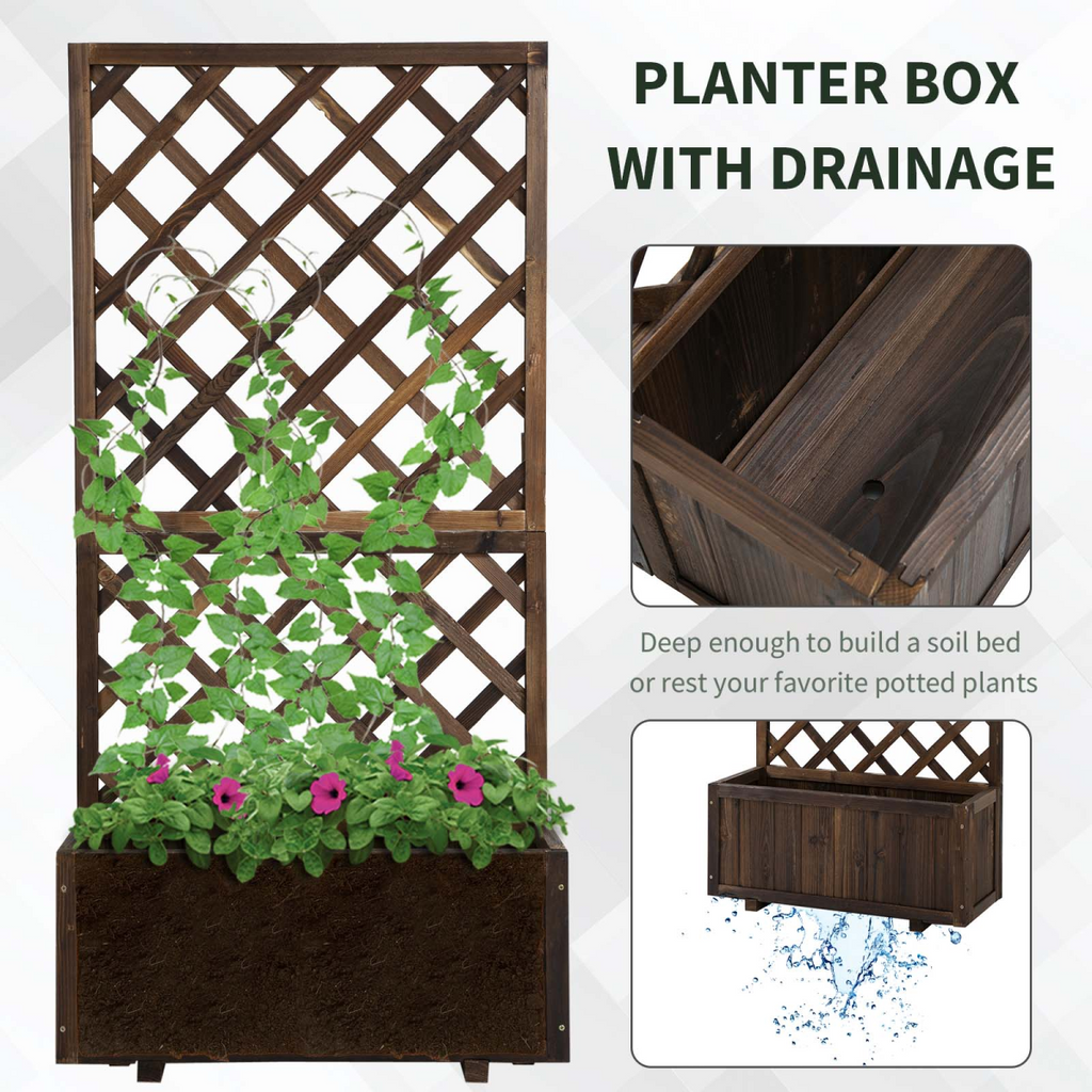 Rustic Pine Trough Planter with Trellis for Vibrant Climbing Plants