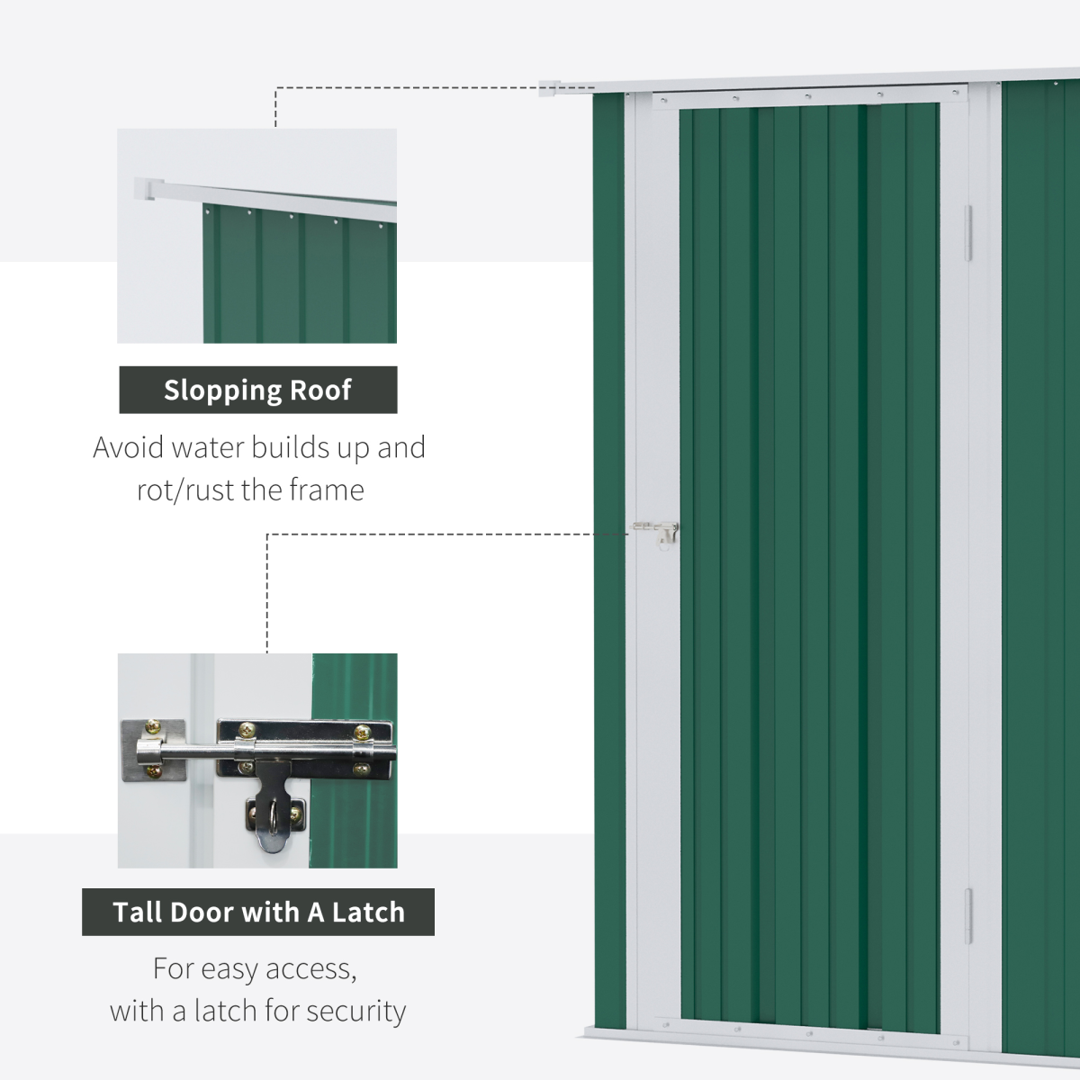 4.7ft x 2.8ft Garden Shed Steel Sloped Roof Door w/ Latch Green