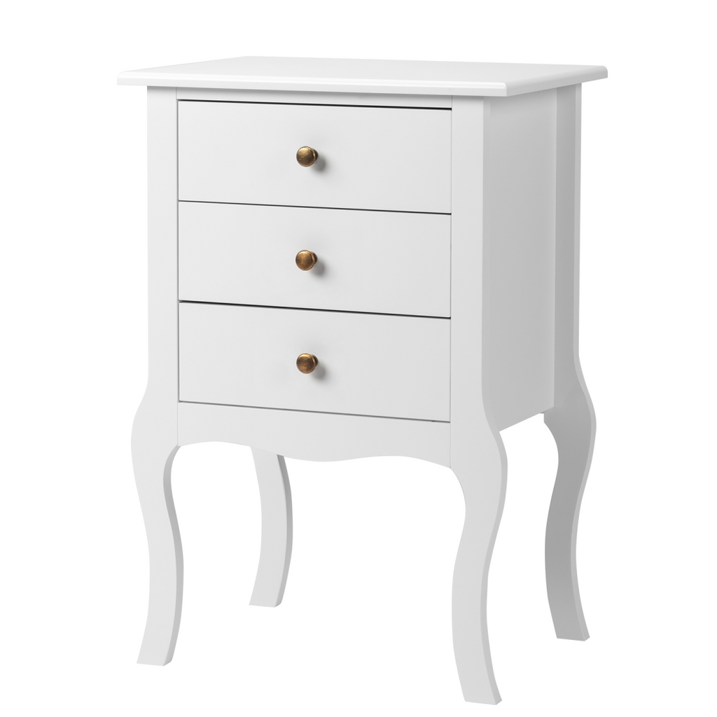 Elegant European White Bedside Table with 3-Tier Storage & Simple Design