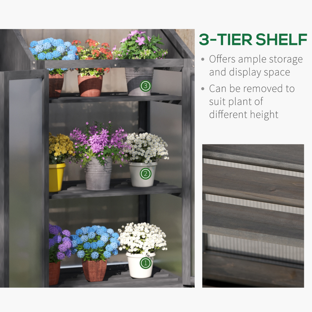 Wooden Greenhouse Cold Frame Grow House w/ Double Door for Flower Grey