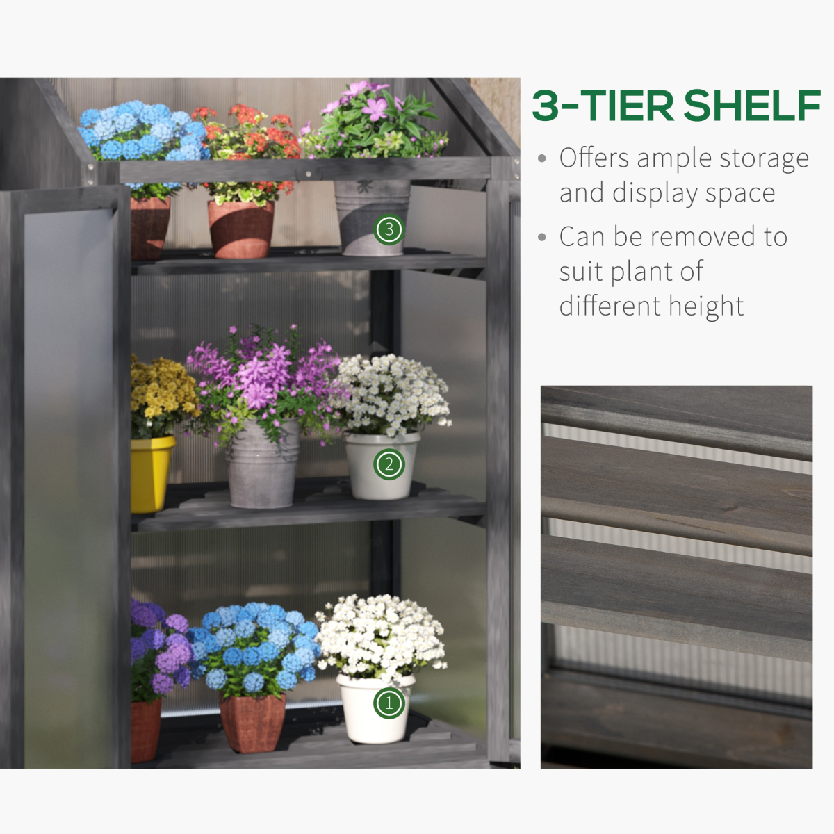 Wooden Greenhouse Cold Frame Grow House w/ Double Door for Flower Grey