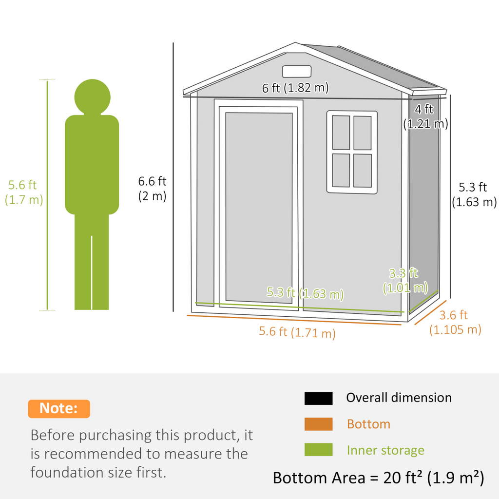 Outsunny 6 x 4ft Resin Garden Shed with Floor and Window, Grey