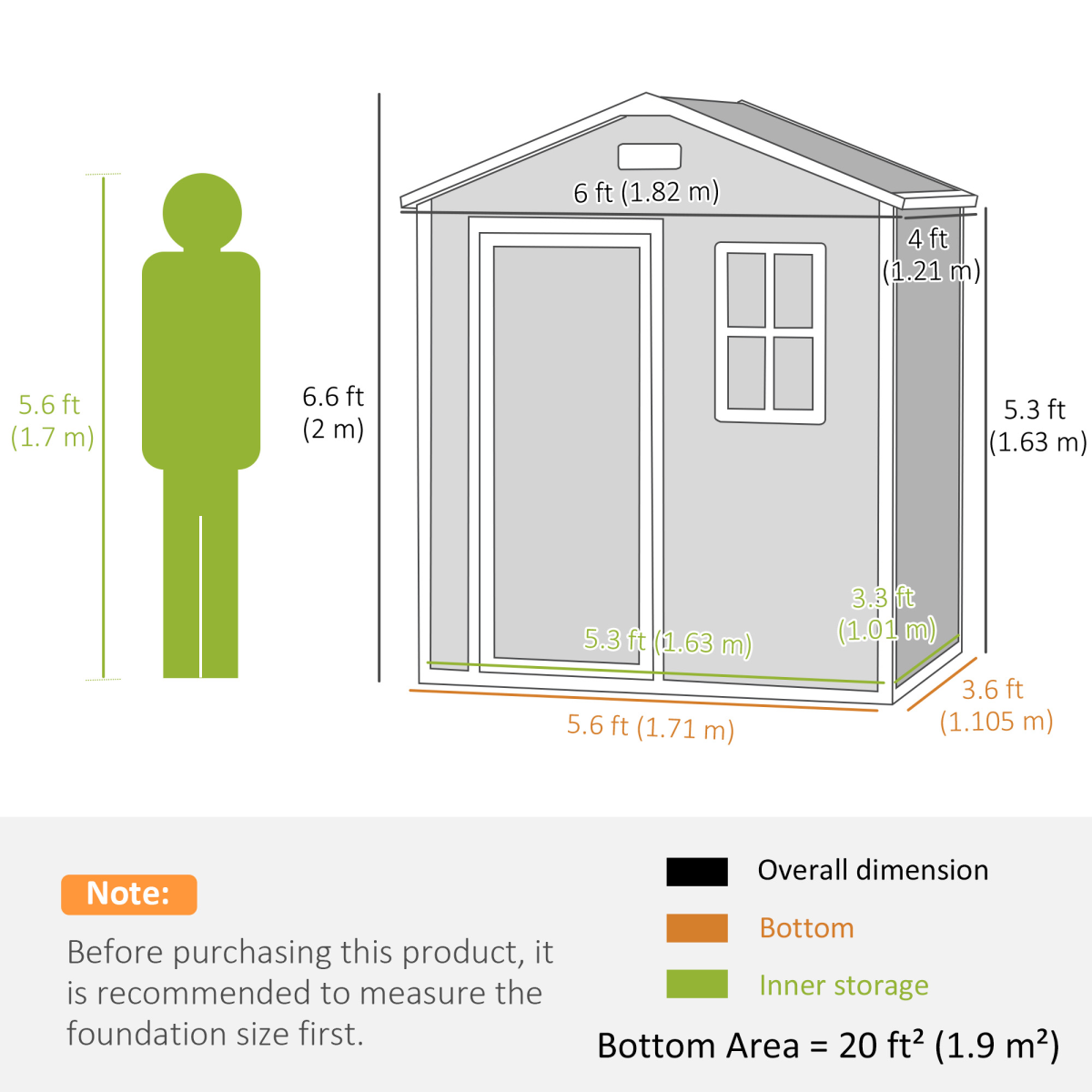 Outsunny 6 x 4ft Resin Garden Shed with Floor and Window, Grey