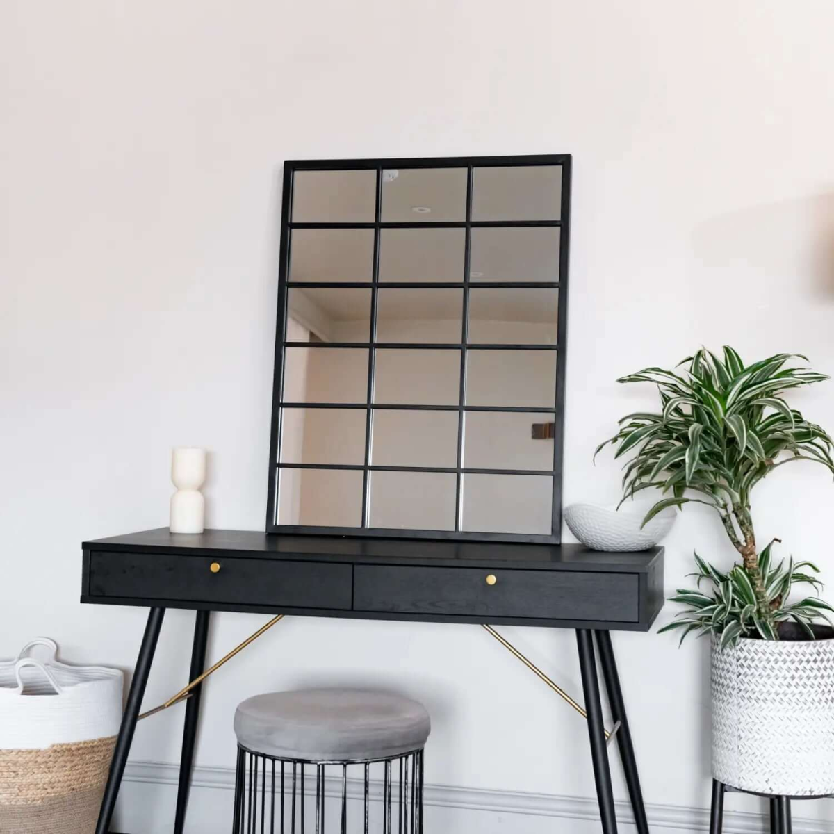 Kyō Black Metal Lattice Window Mirror - Stylish 90cm x 70cm Home Accent