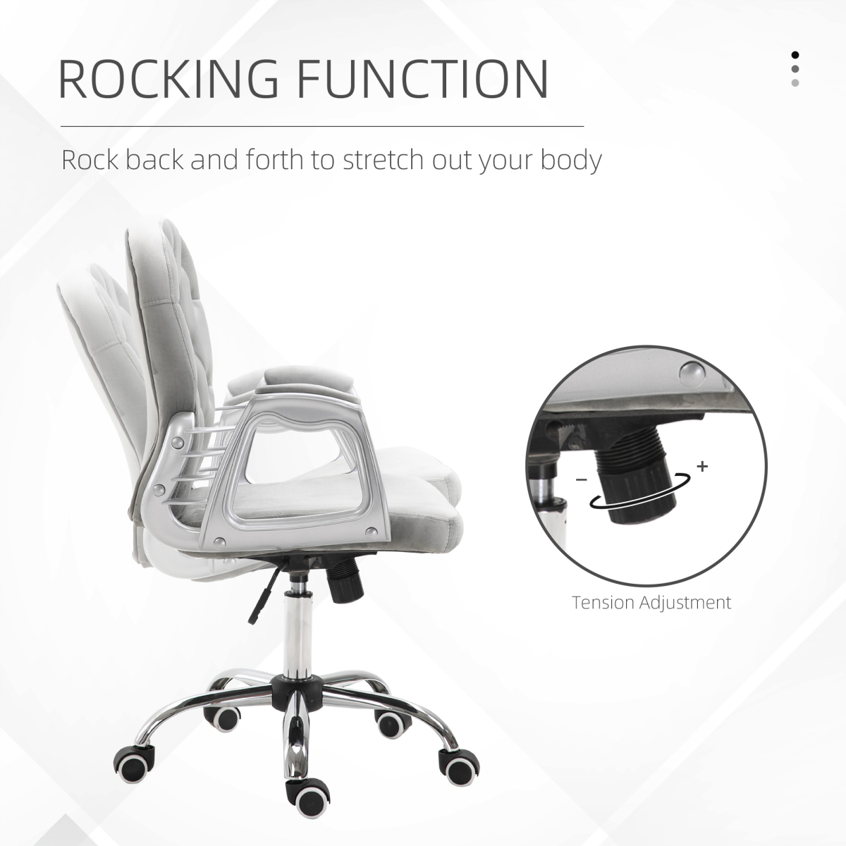Sparkling Elegance: Ergonomic Velvet Diamond-Tufted Office Chair in Grey