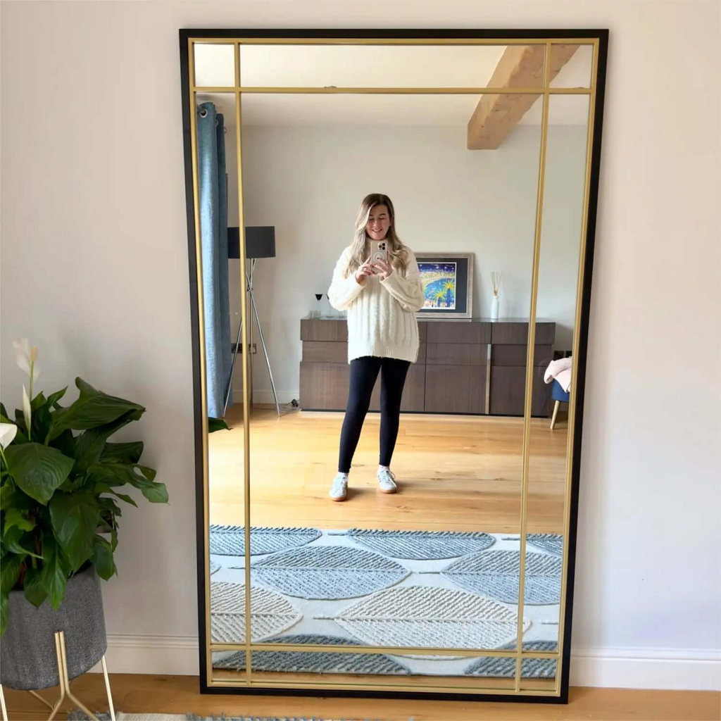 Aimi Black & Gold Metal Leaner Mirror - Oversized Elegance for Every Space