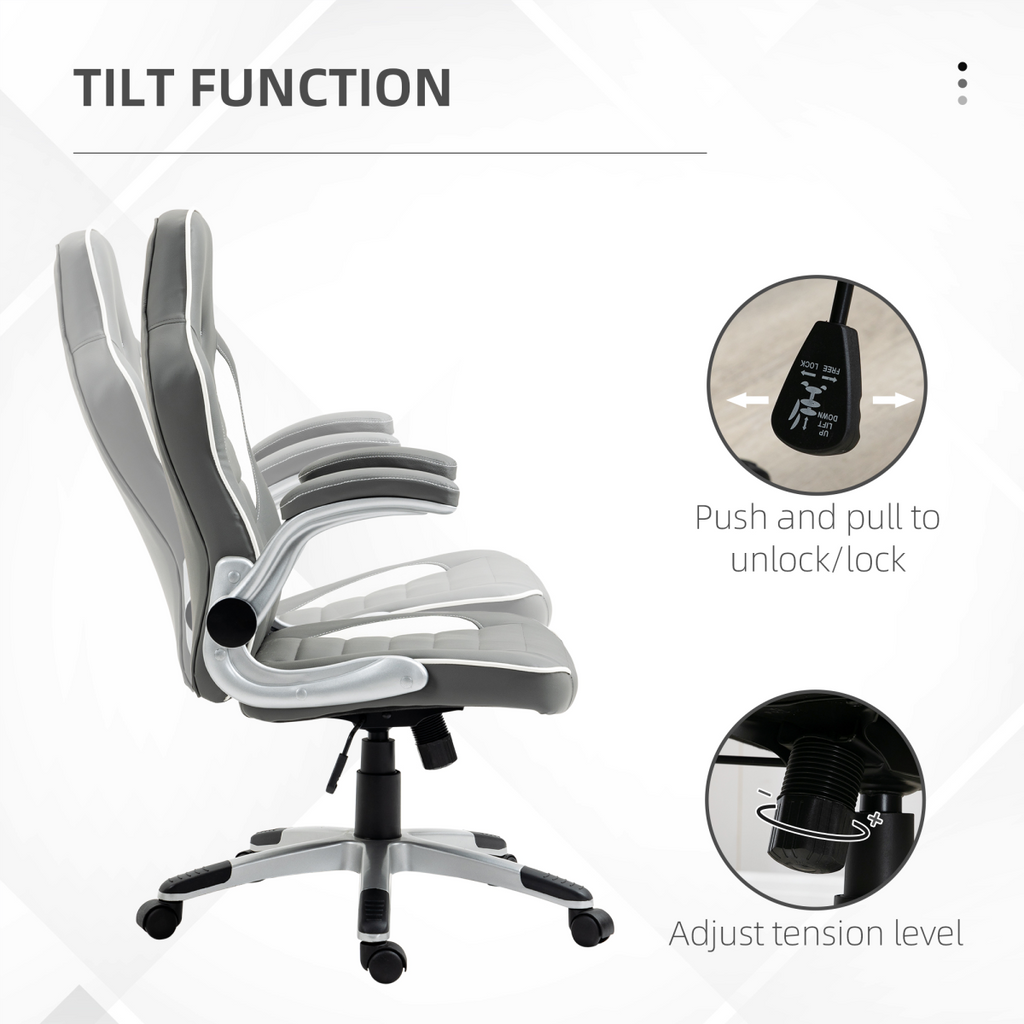 Racing Gaming Chair Height Adjustable Swivel Chair with Flip Up Armrests, Grey