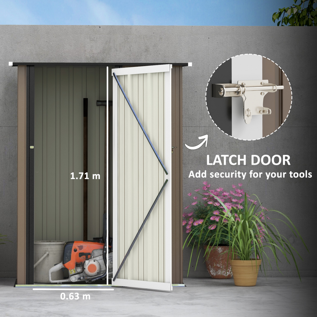 Outdoor Storage Shed Steel Garden Shed with Lockable Door Brown