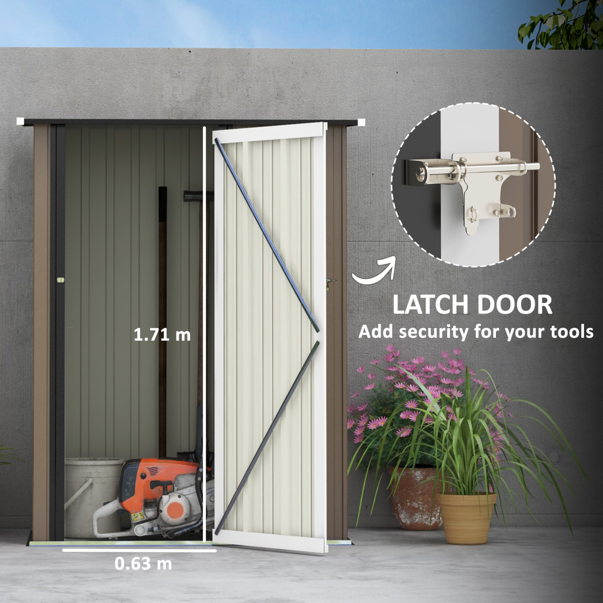 Outdoor Storage Shed Steel Garden Shed with Lockable Door Brown