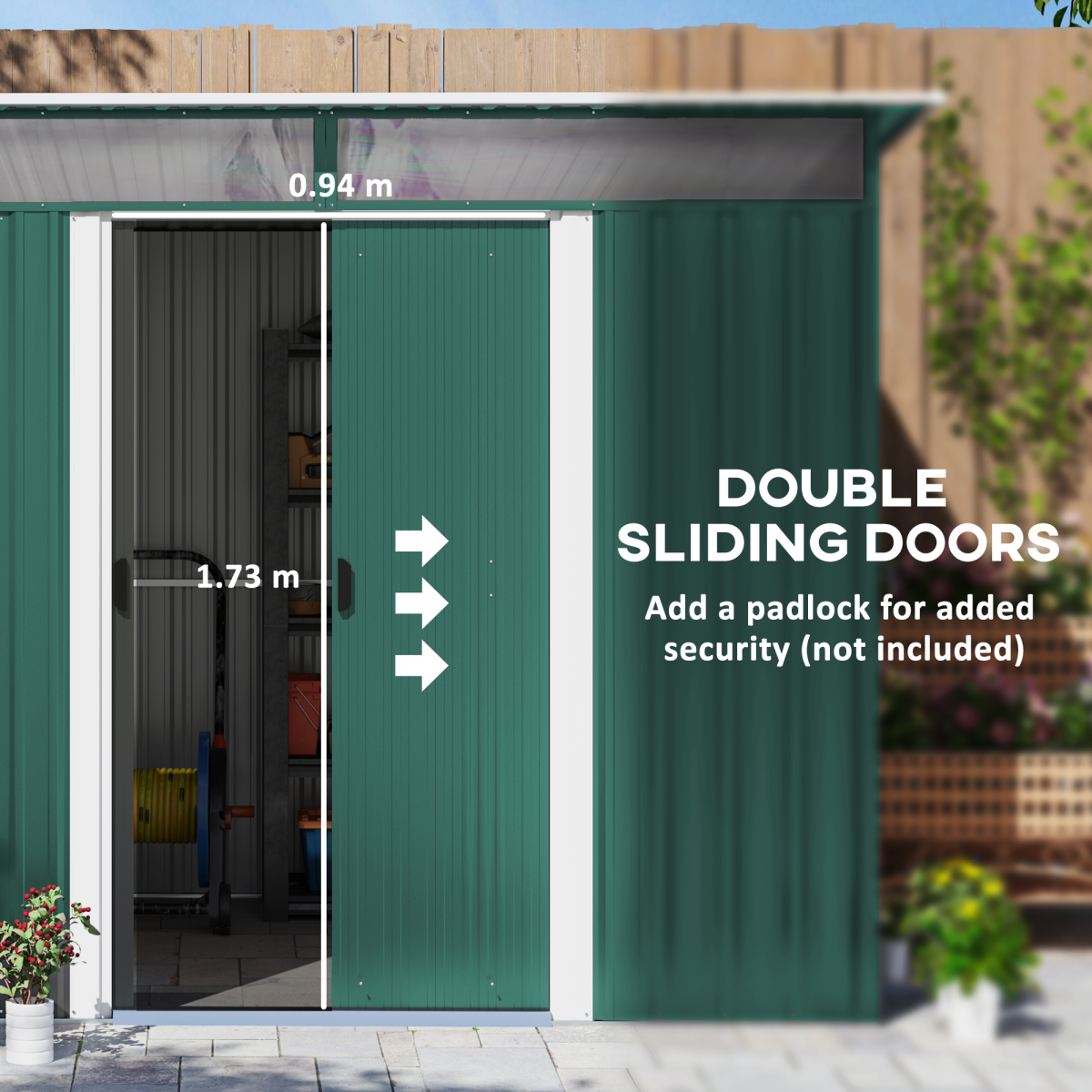 Pent Roofed Metal Garden Shed Foundation and Vent 260x194x200cm Green