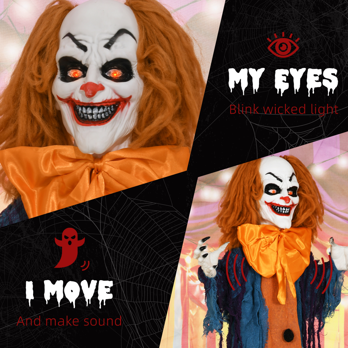 HOMCOM Circus Clown Halloween Decoration, Outdoor Animated Prop for Party