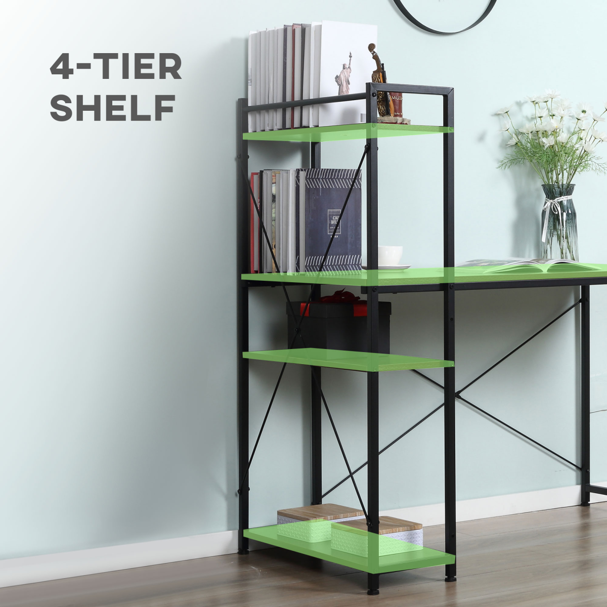 Computer Workstation, Metal Frame-Walnut/ Black