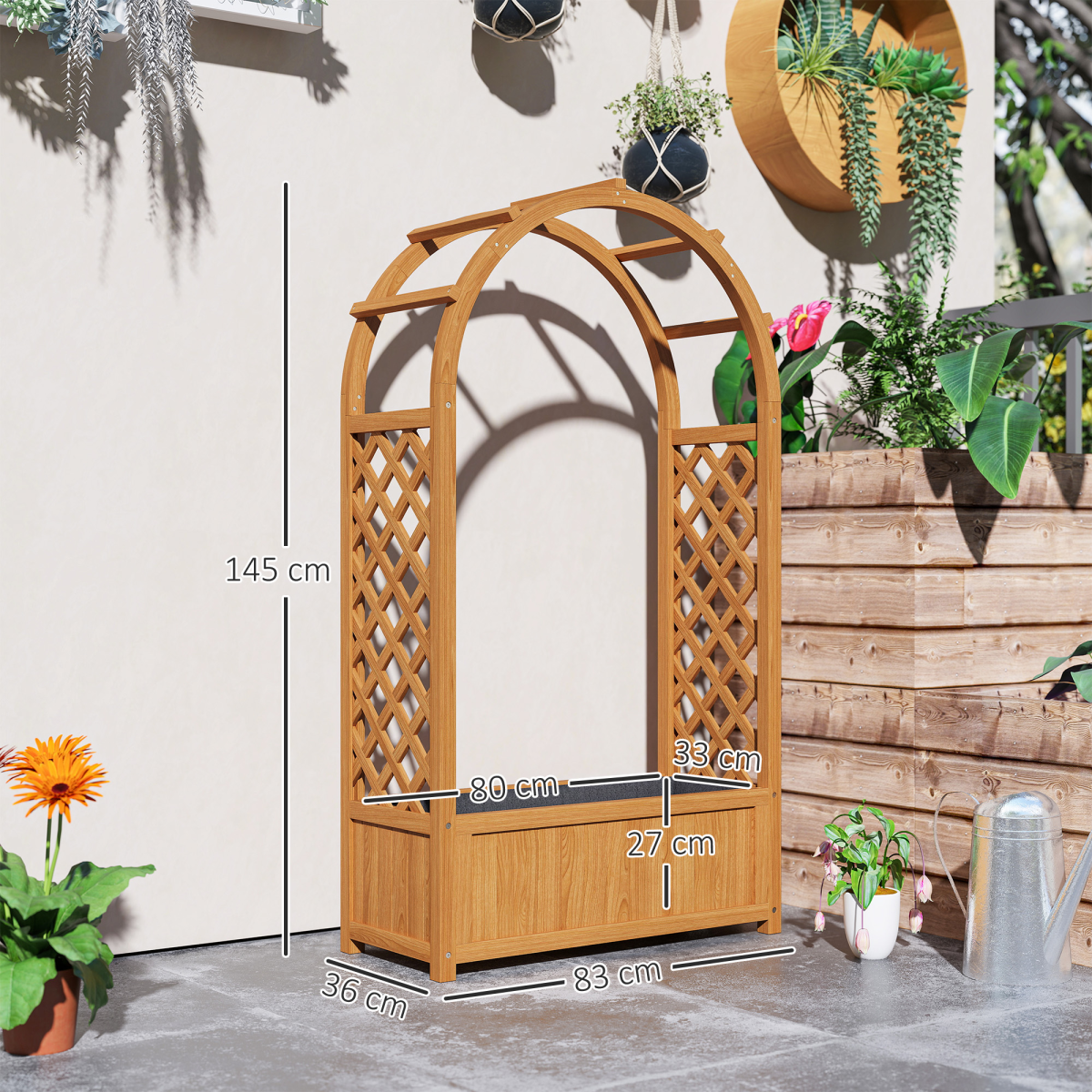 Outsunny Wooden Raised Garden Bed with Trellis & Fabric Liner for Easy Planting