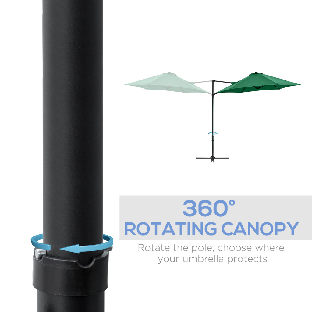 2.5M Garden Cantilever Parasol with 360 Rotation and Cross Base, Green
