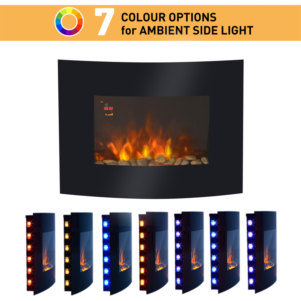 Electric Wall Mounted Fire Place Slimline Plasma Fan Heater Backlit 900/1800W
