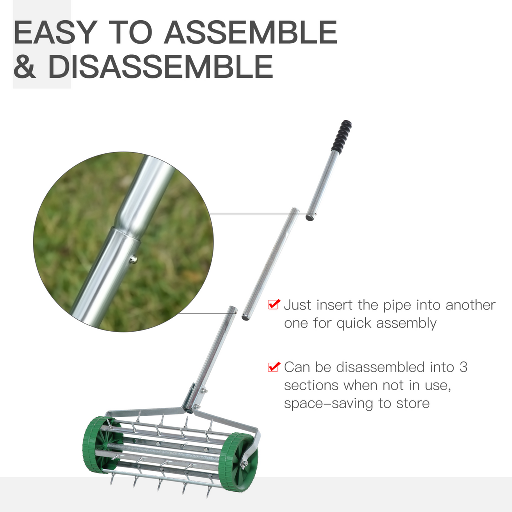 Outsunny Lawn Aerator Roller-Green/Silver