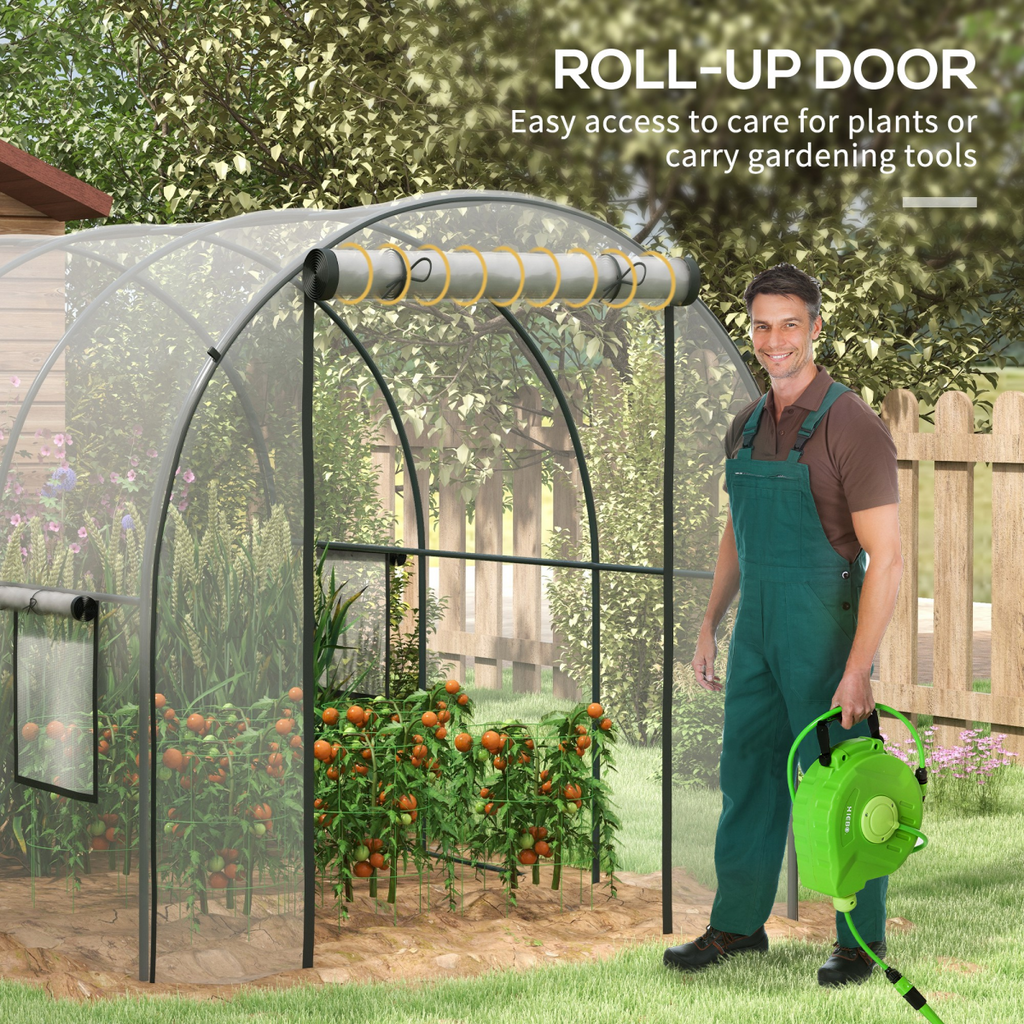 Outsunny 3x2m Polytunnel Greenhouse: Steel Frame, Roll-Up Door & Airy Windows