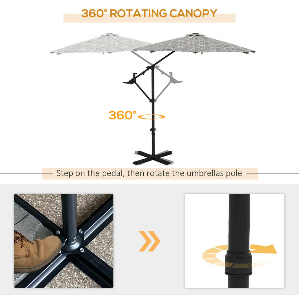 Outsunny 2-in-1 Cantilever Parasol and Market Parasol with 360� Rotation