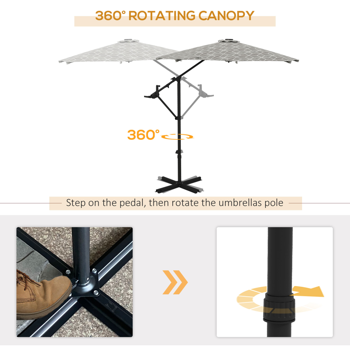 Outsunny 2-in-1 Cantilever Parasol and Market Parasol with 360� Rotation