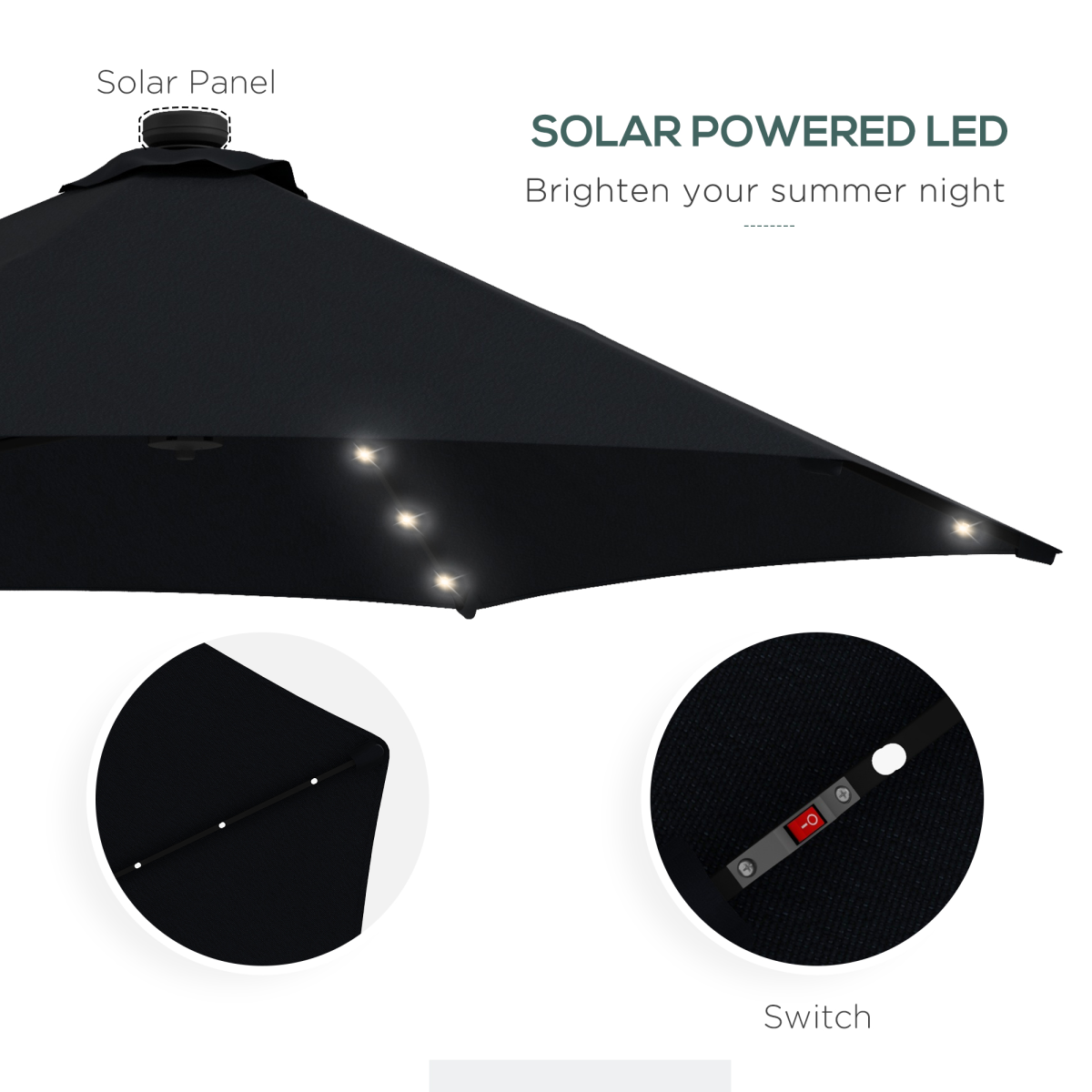 Outsunny 3(m) Cantilever Garden Parasol Umbrella W/ Solar LED and Cover, Black