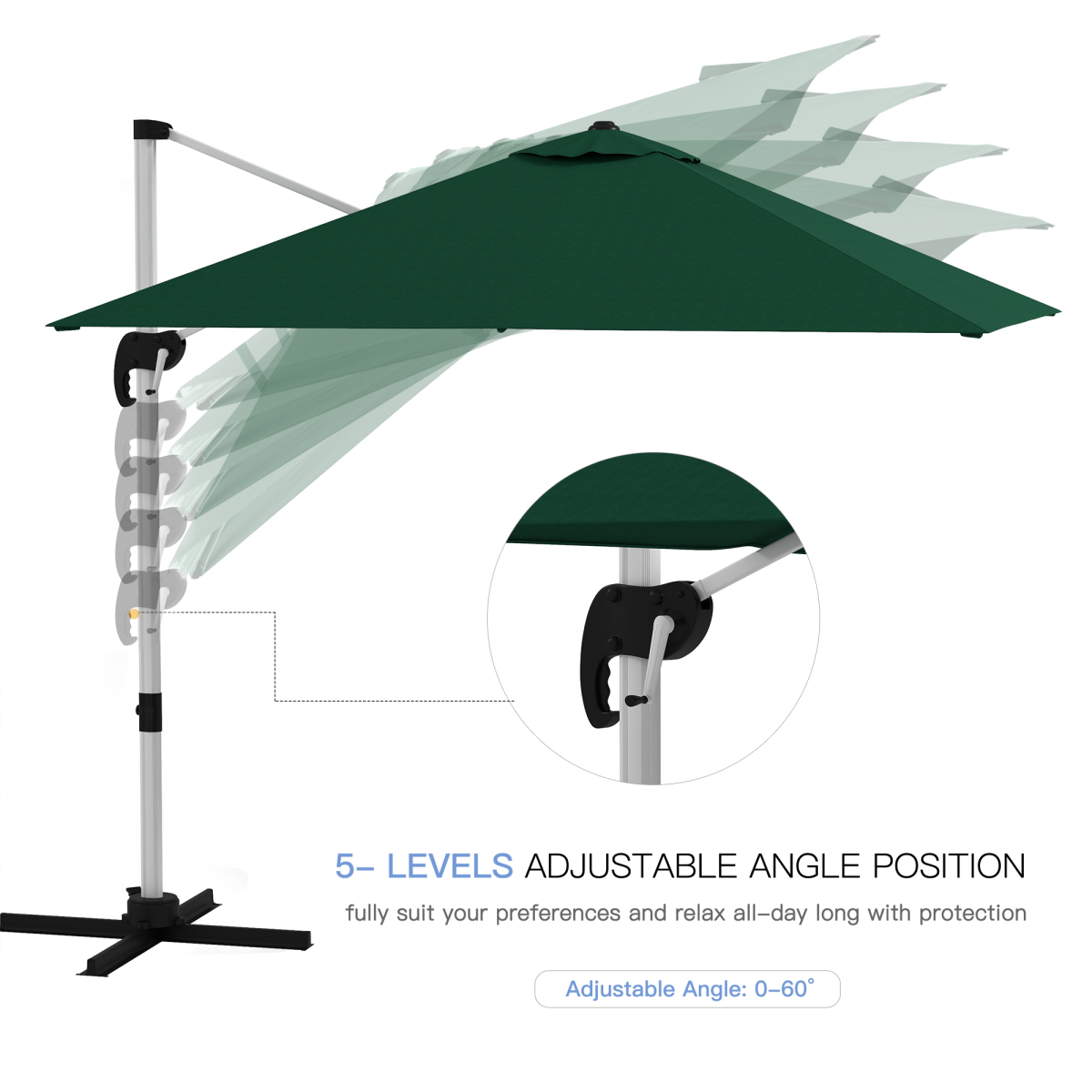 Outsunny 3 x 3(m) Cantilever Roma Parasol Garden Umbrella with Cross Base Green
