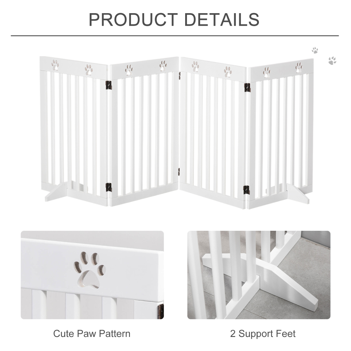 Pet Gate Foldable Freestanding Dog Safety Barrier w/ Support Feet White