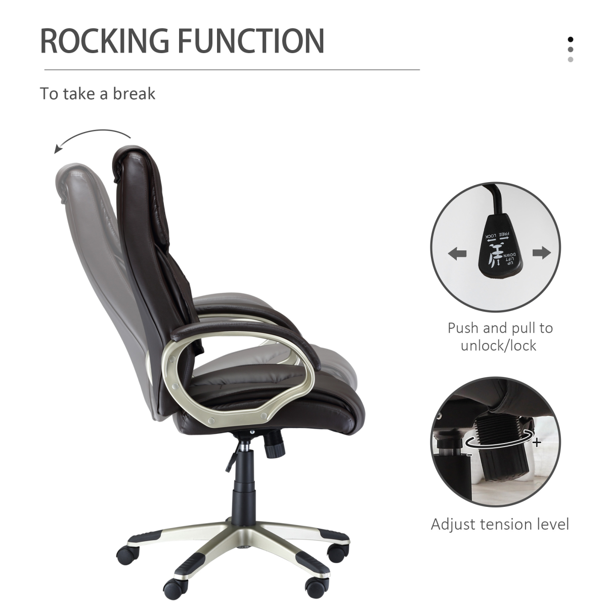 Executive Computer Office Desk Chair High Back Faux Leather Swivel Chair Brown