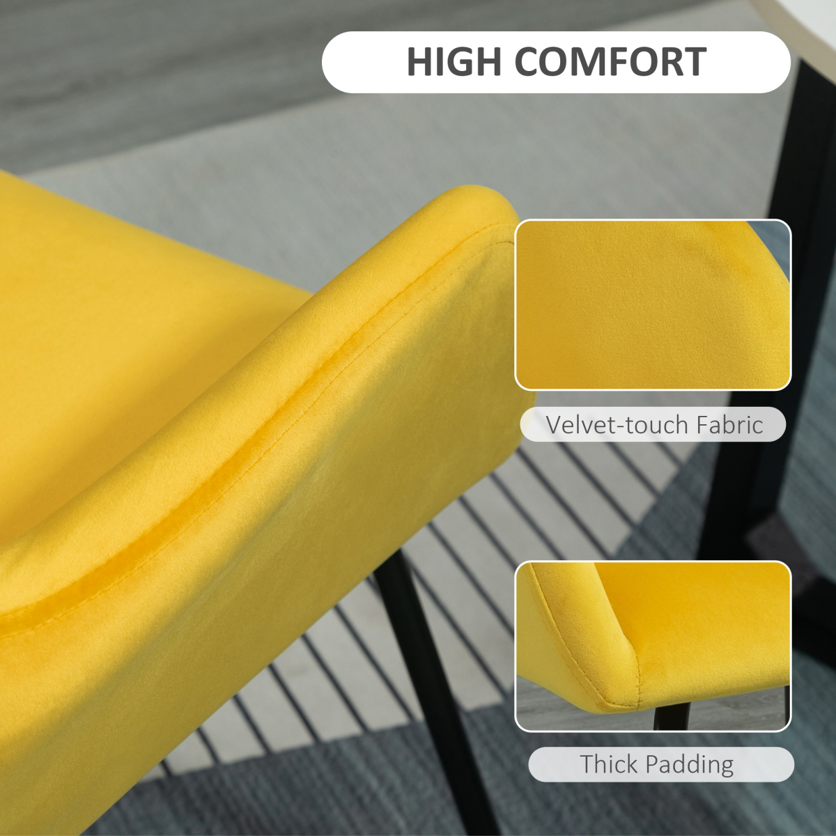 Chic Velvet Accent Chair with Metal Base - Stylish Yellow Lounge Armchair