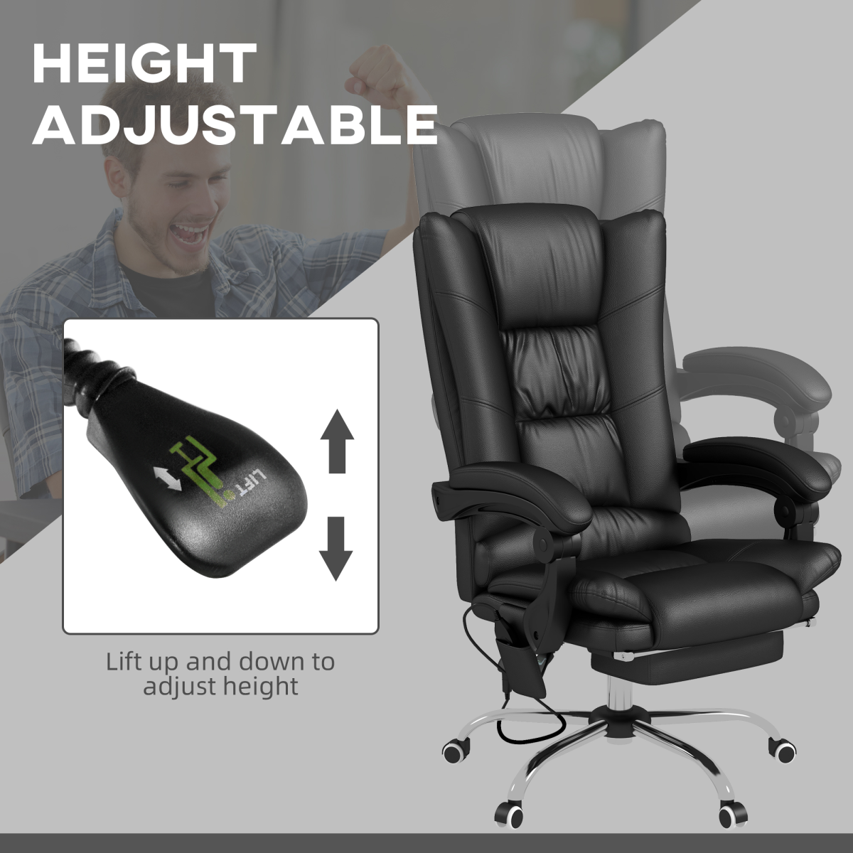 Vinsetto PU Leather Vibration Massage Office Chair with Heat, Black