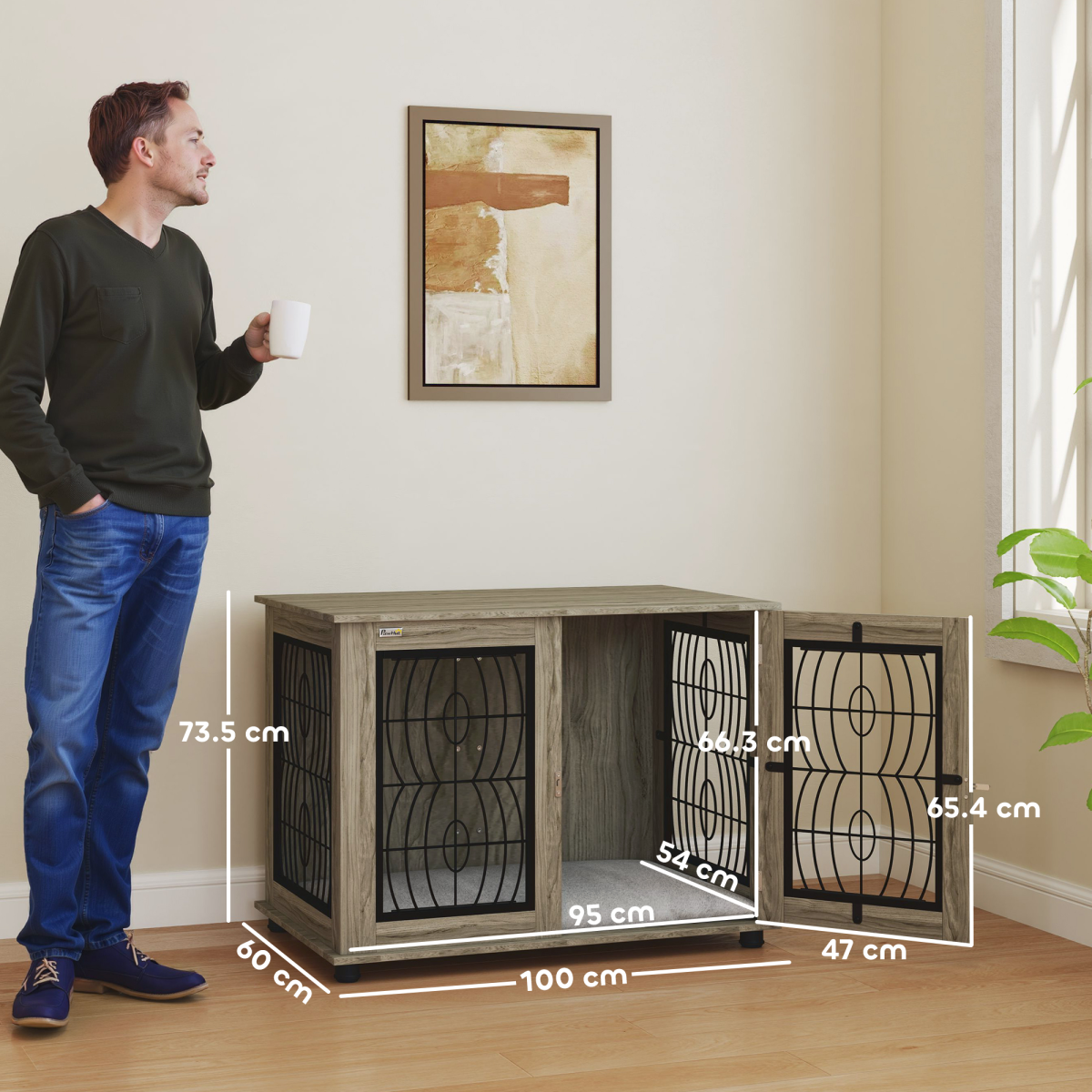 PawHut Dog Crate Furniture, 37" End Table for Large Dogs w/ Cushion