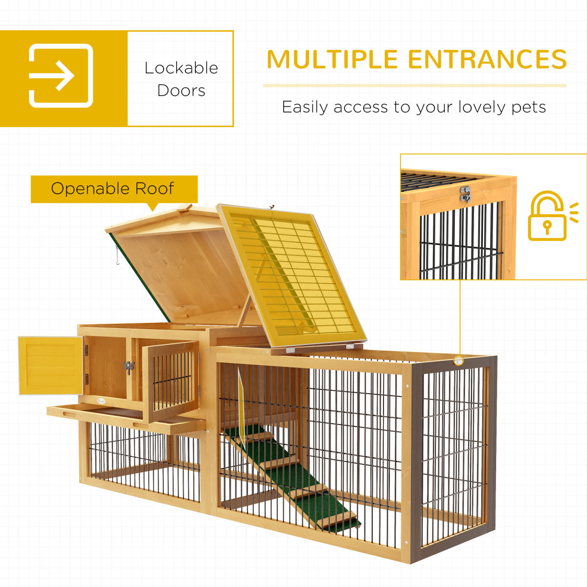 Pawhut Rabbit Hutch Pet House Outdoor Run Design w/ Water-Resistant Paint Ramp