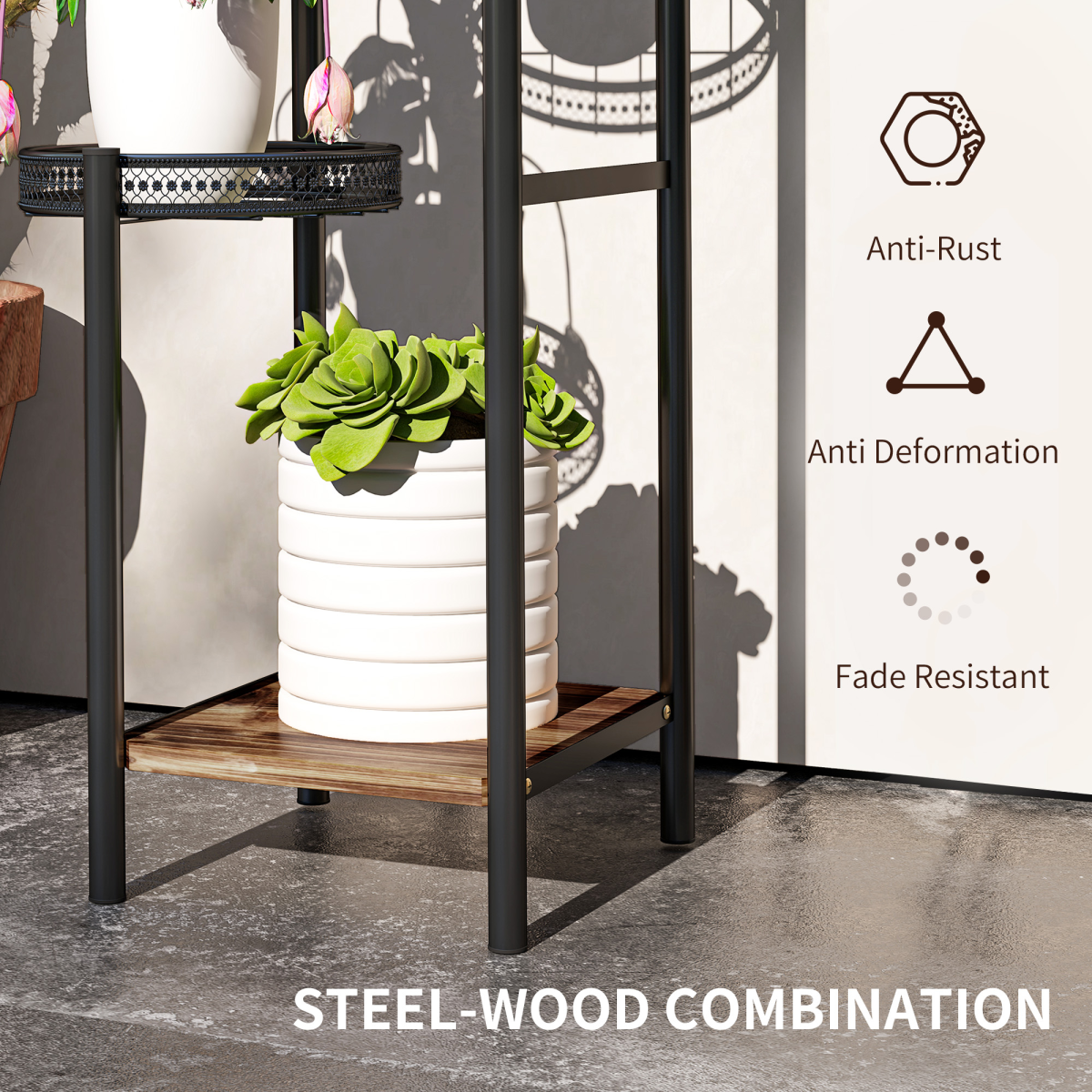 Outsunny 4 Tiered Plant Pot Stand, Metal Plant Shelf for Living Room