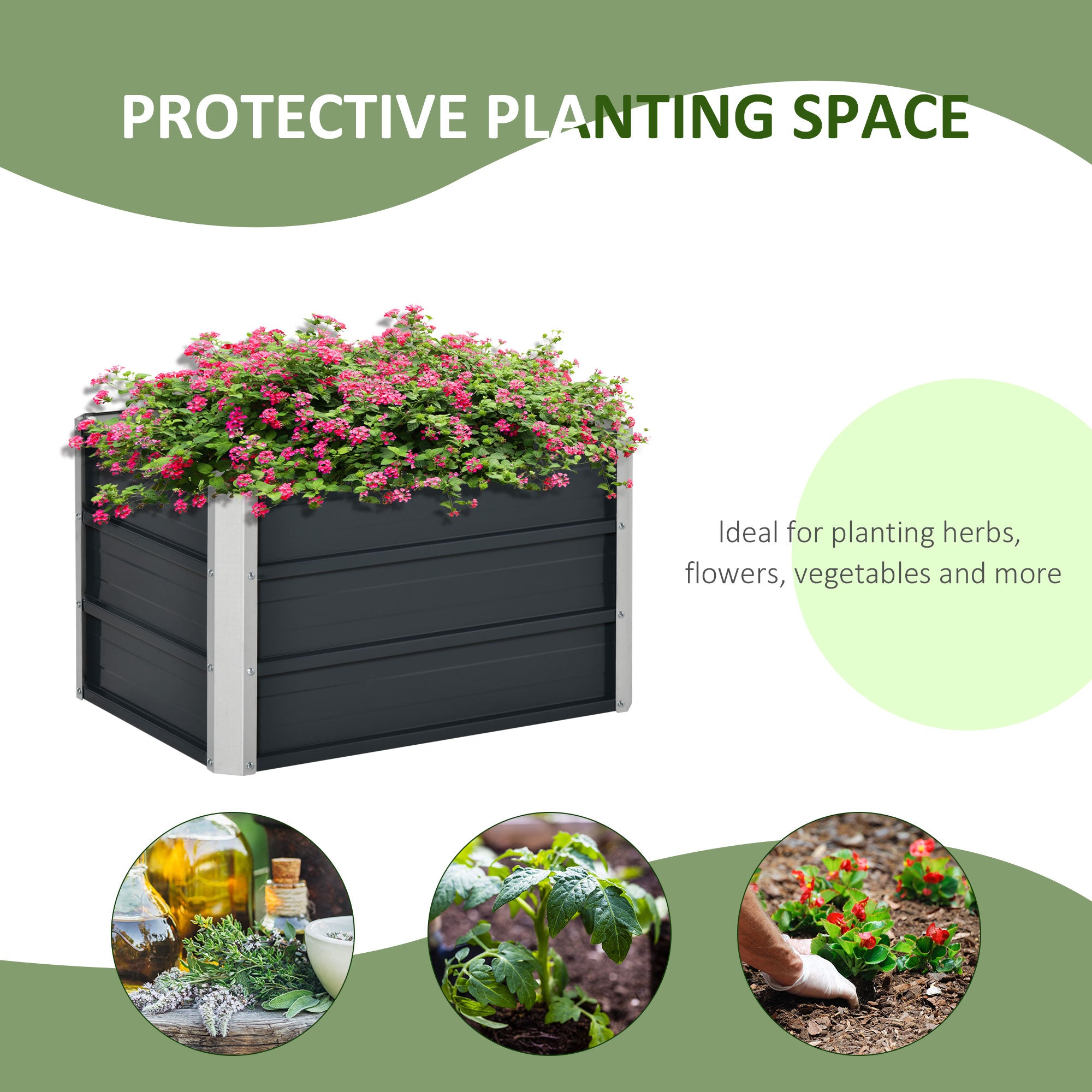 Raised Garden Bed, Elevated Planter Box & Gloves, Grey