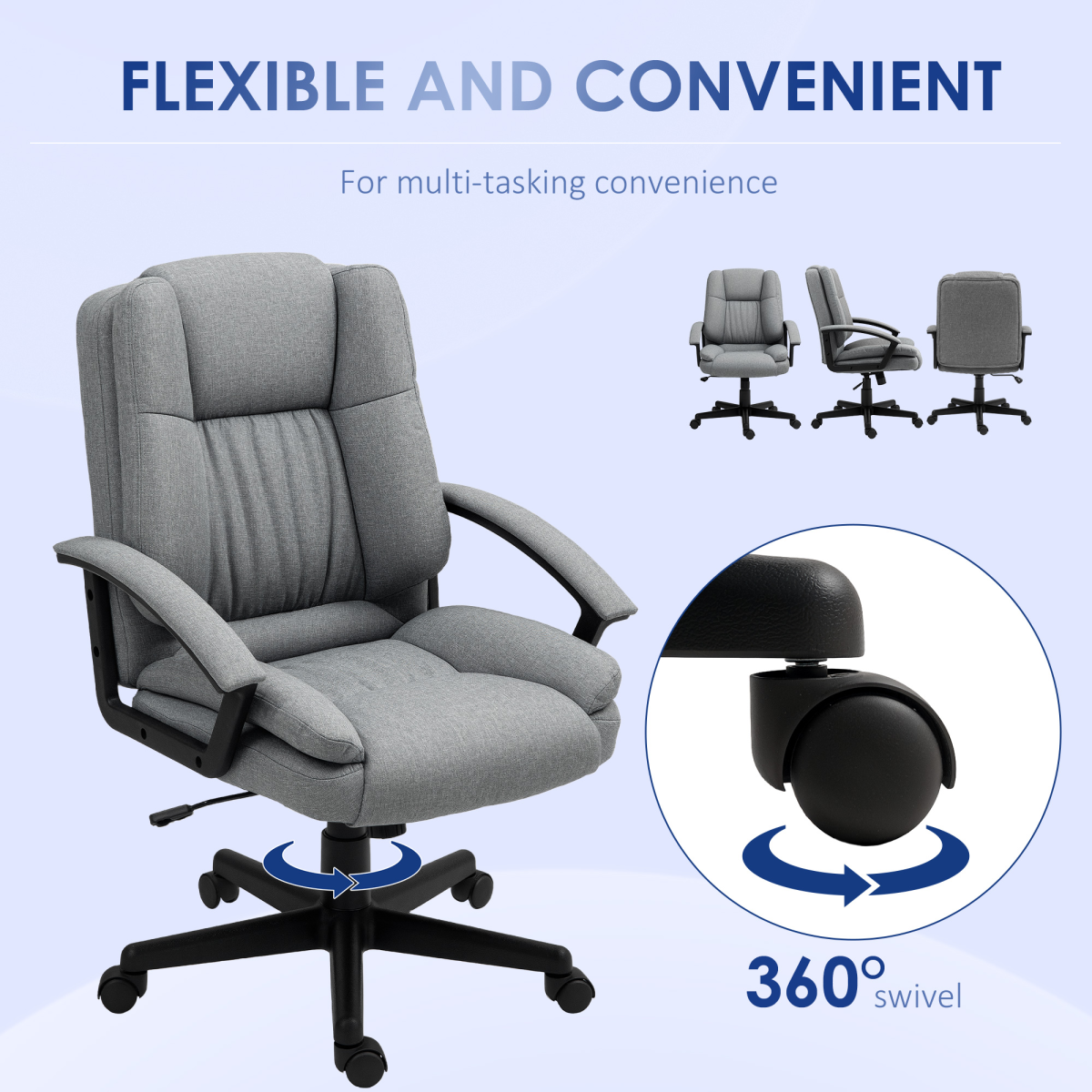 Ergonomic HOMCOM Swivel Office Chair - Comfortable Grey Mid Back with Armrests