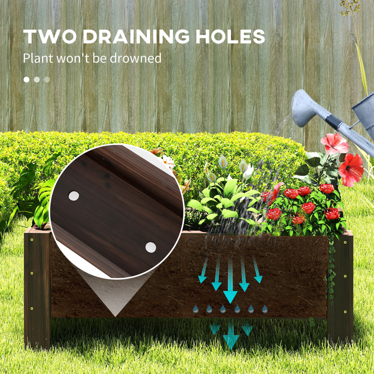 Wooden Garden Raised Bed Planter Grow Containers Pot, 100x36.5x36cm Outsunny